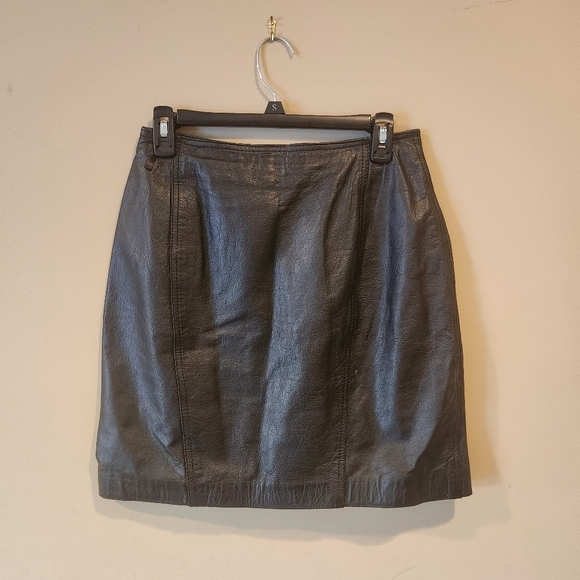 Vintage Dresses & Skirts - Vintage Brandon Thomas Black Leather Skirt